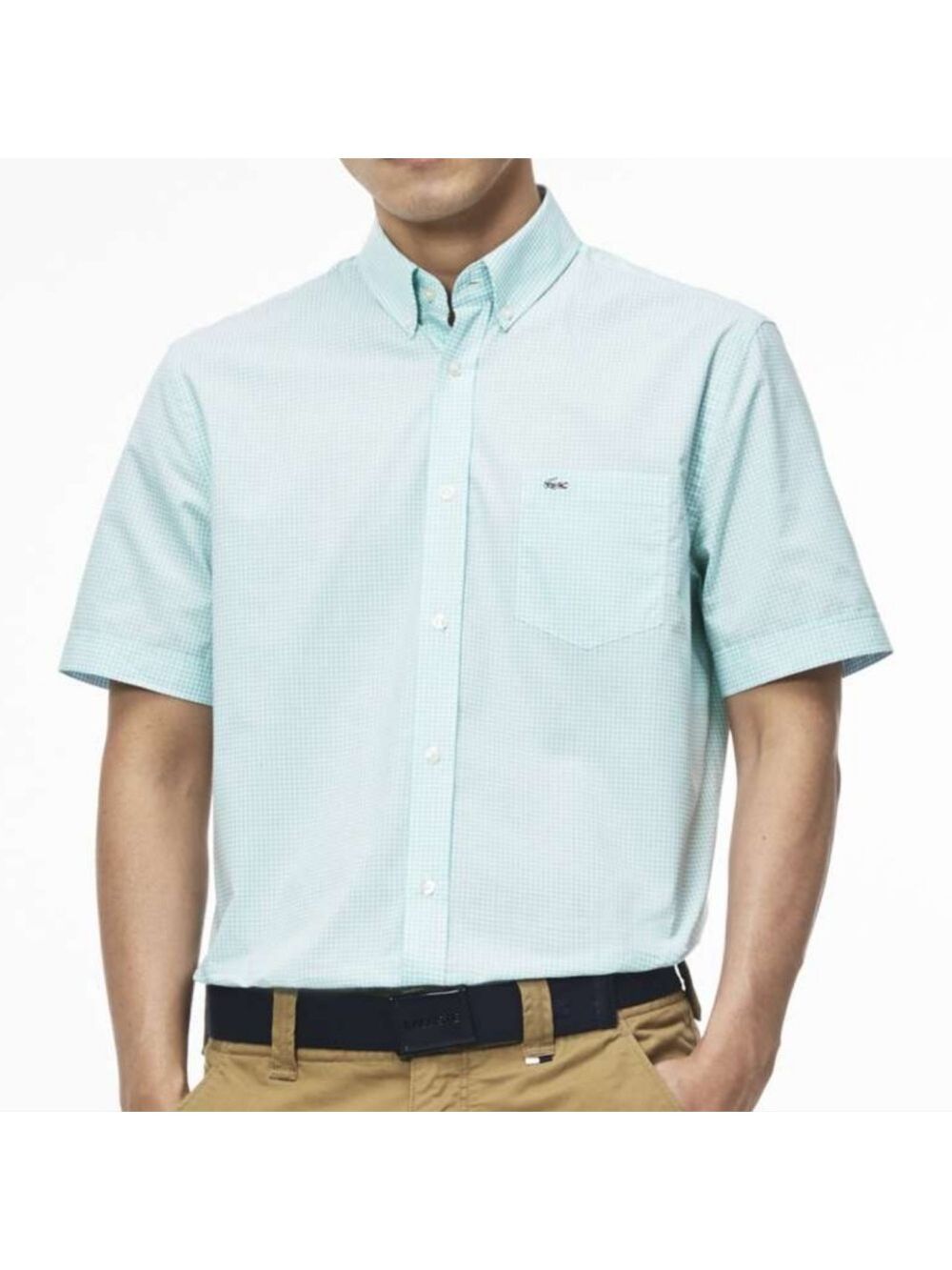 Lacoste Men's Sea Green And White Checkered Button Up Casual Shirt XL 44